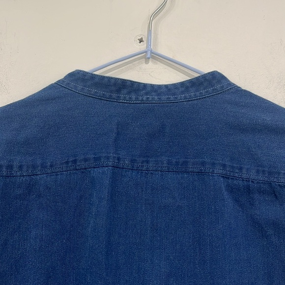 Reiss Caffrey Textured Grandad Collar Shirt Denim Navy Blue M - Picture 11 of 13